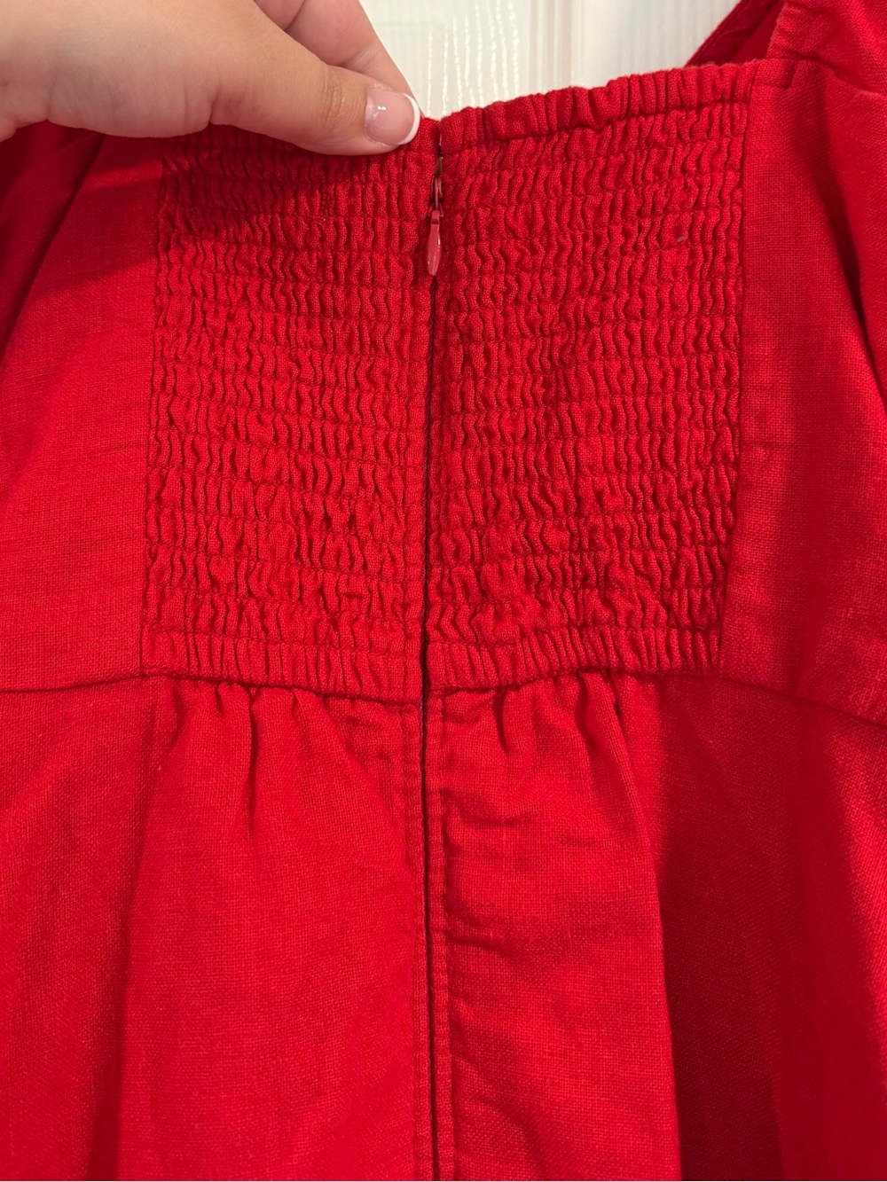 Abercrombie & Fitch Linen Red Puff-Sleeve Wrap Dress - Picture 6 of 7